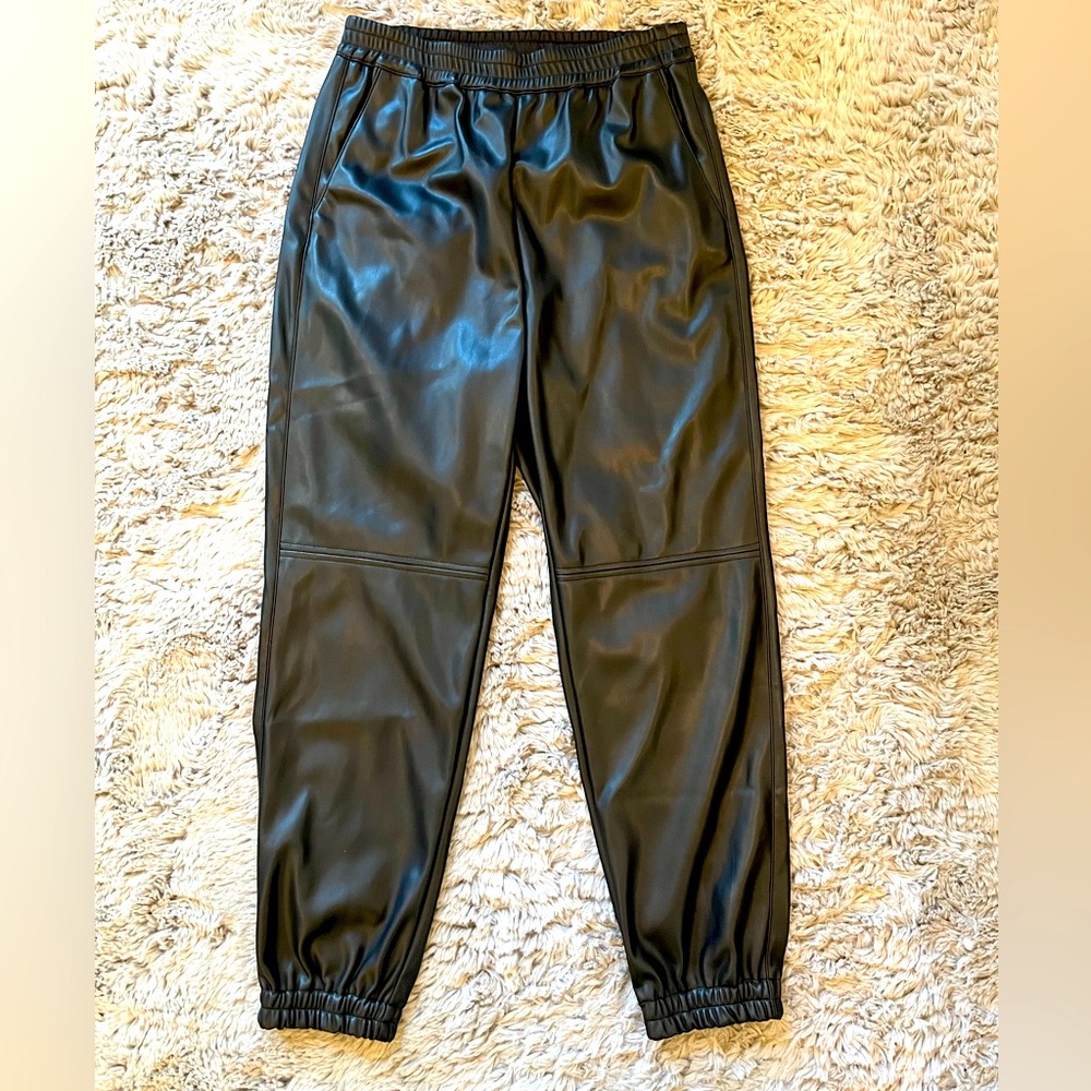 Faux Leather Jogger Pants - Black